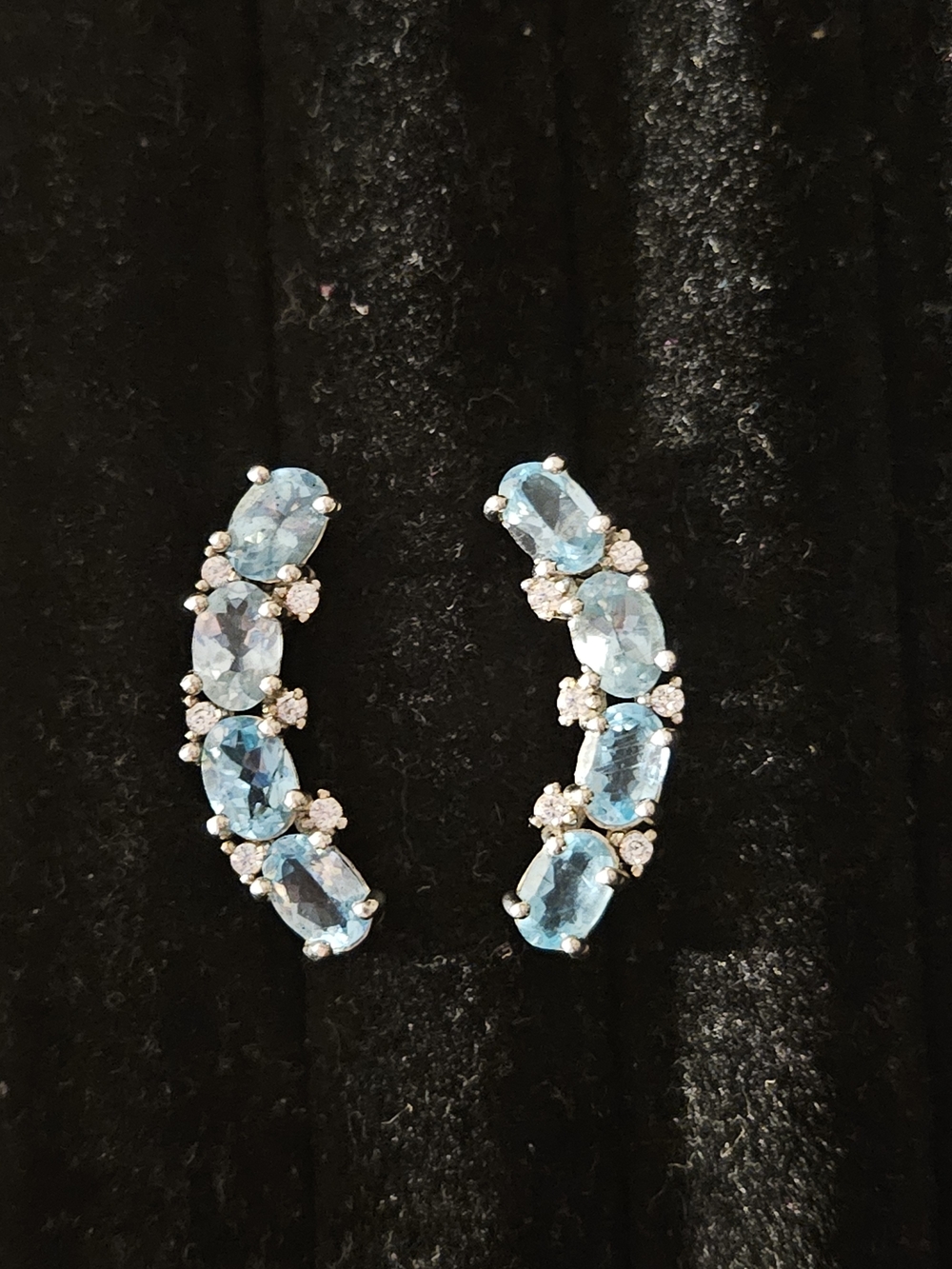 925S Neon Blue Apatite With Clear Quartz Crystal Arc Drop Earrings